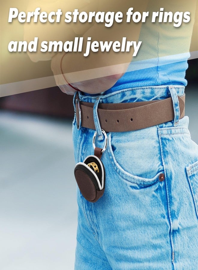 Homakover Portable Ring Organizer Case with Keychain, Traveling Ring Holder Storage Bag, Anti-Lost Keychain Container for Rings, Jewelry (2, Brown) - Image 3