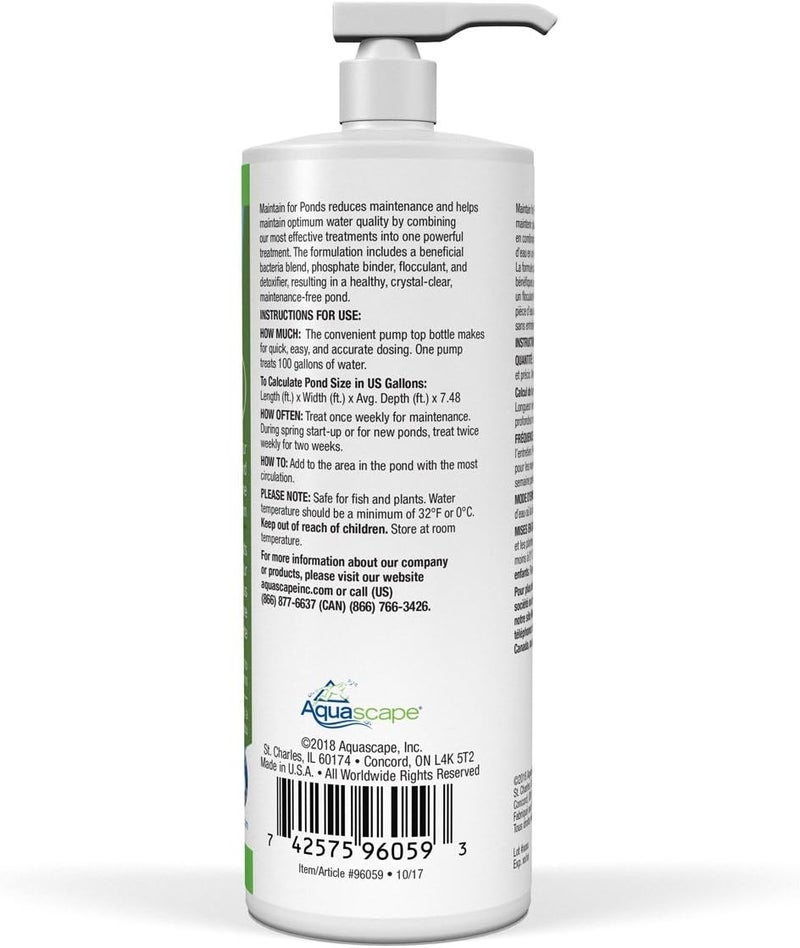 Aquascape MAINTAIN Water Treatment for Koi and Fish Ponds Easy To Use Powerful Blend of Beneficial Bacteria Phosphate Binder Flocculent and Detoxifier 32 ounce  946 ml  96059 - Image 2