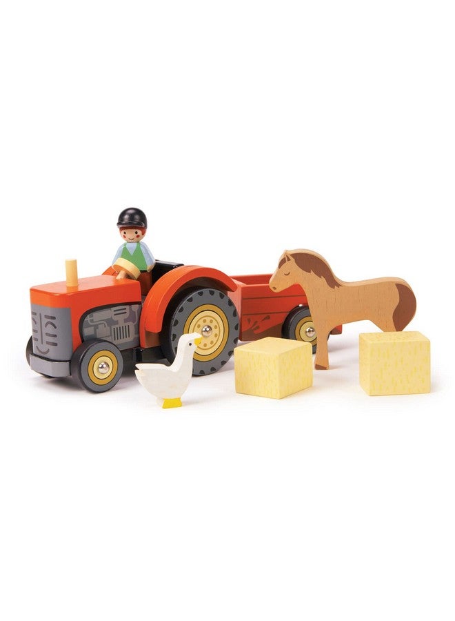Tender Leaf Toys Farmyard Tractor Wooden Tractor Toy With Removeable Trailer Animals And Accessories Openended Play Toy Farm Pretend Play For Boys And Girls Age 18M+ - Image 1