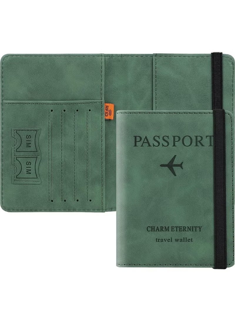1 passport case wallet case, passport case with RFID shielding, PU leather travel document case, suitable for men's and women's travel accessories (Green）  - Image 1