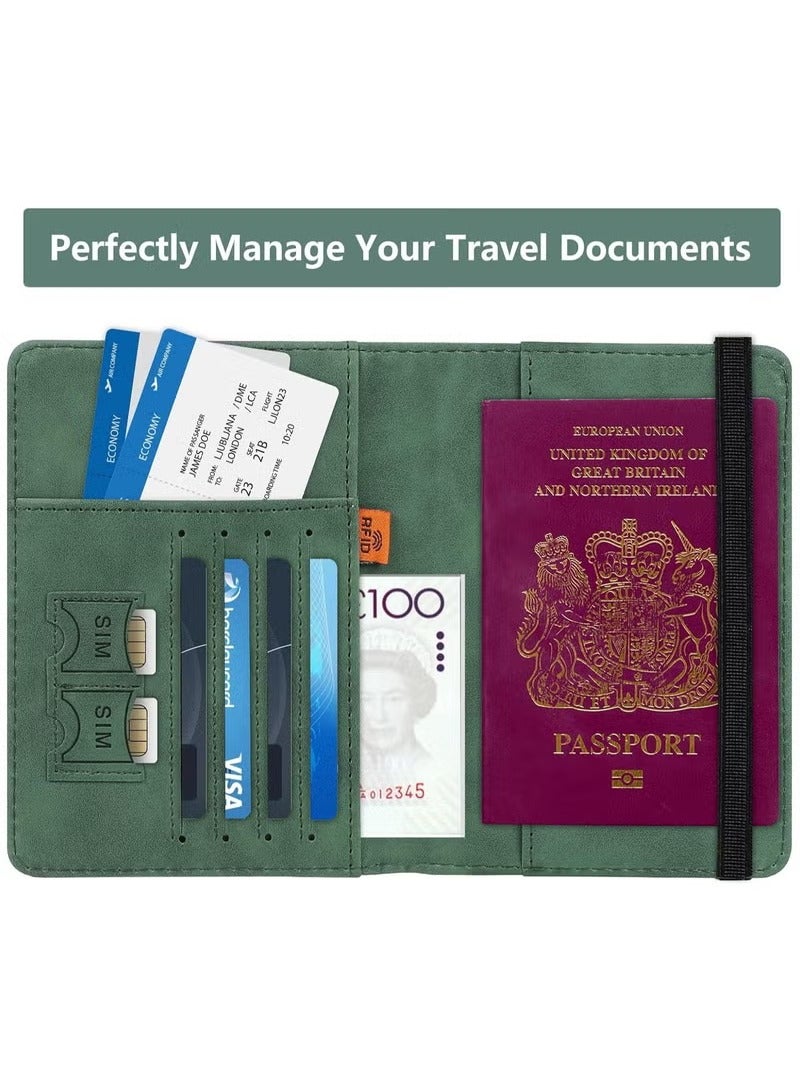 1 passport case wallet case, passport case with RFID shielding, PU leather travel document case, suitable for men's and women's travel accessories (Green）  - Image 4