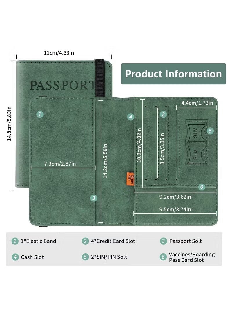 1 passport case wallet case, passport case with RFID shielding, PU leather travel document case, suitable for men's and women's travel accessories (Green）  - Image 5
