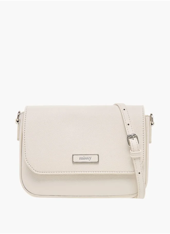MISSY Logo Detail Crossbody Bag with Adjustable Strap and Flap Closure