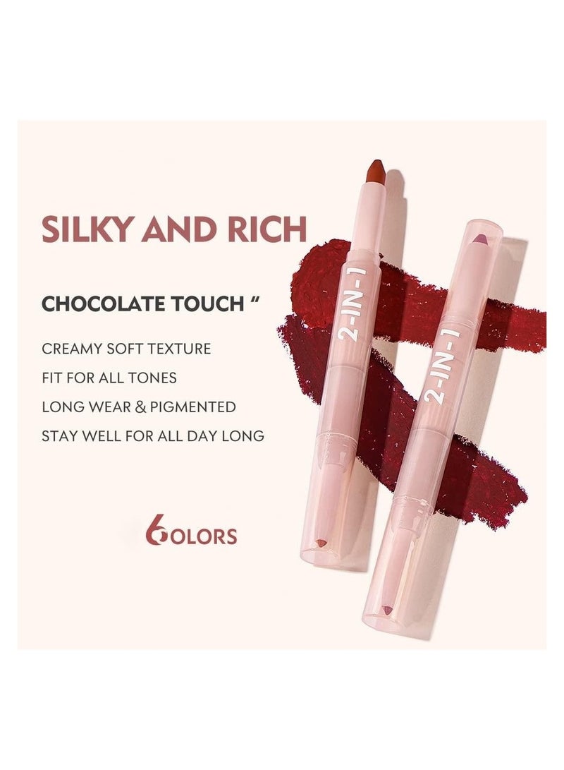 2 in 1 Matte Velvet Lipstick and Lip Liner Set 6 Pcs Long Lasting Nude Red Lip Makeup Gift Set - Image 5