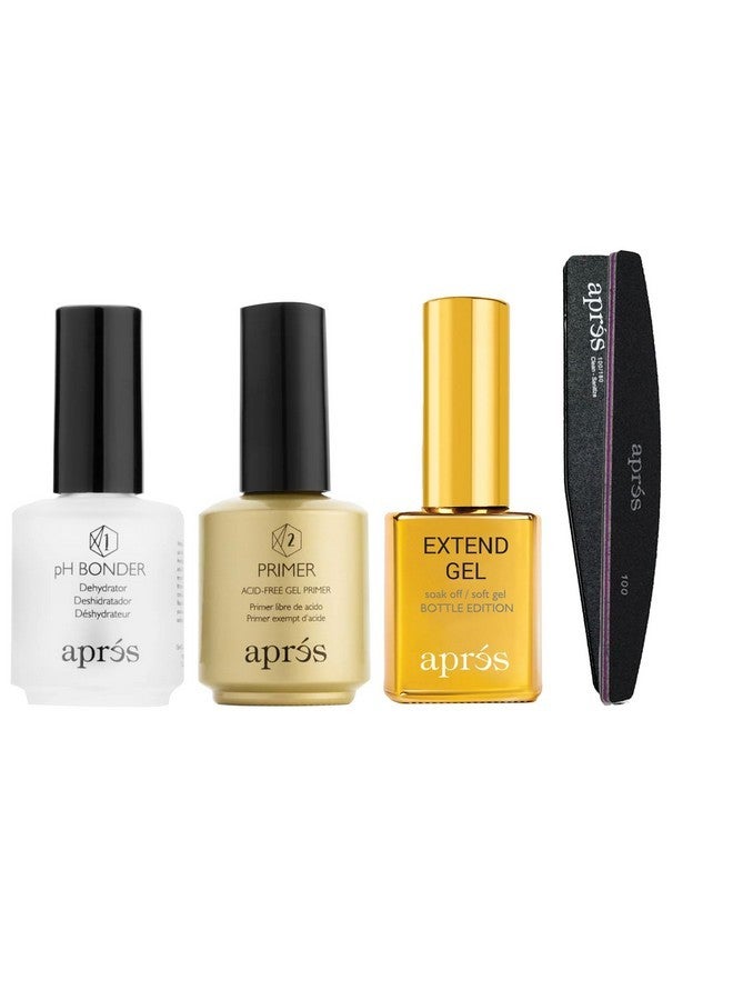 Apres Gel-X Essentials - Extend Gel, Ph Bonder, Acid-Free Gel Primer, Curved Nail File 100/180 Grit, Nail Buffer - Image 1