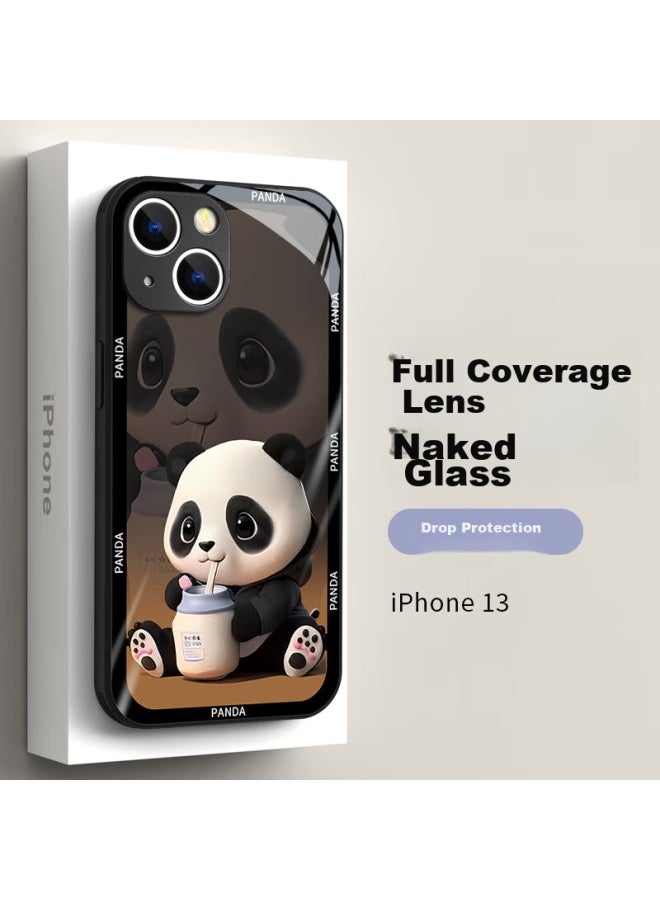 Inkaida Yingkaida Iphone 13 Case, Full Protection Shockproof Cover For Men And Women, Tempered Glass Back With Milk Bear Design - Image 1