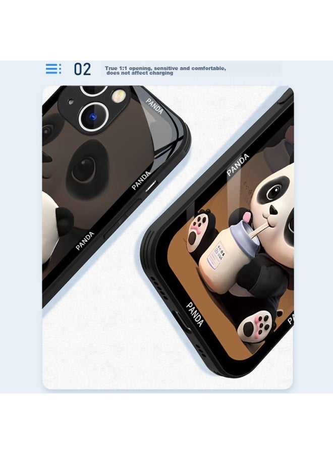 Inkaida Yingkaida Iphone 13 Case, Full Protection Shockproof Cover For Men And Women, Tempered Glass Back With Milk Bear Design - Image 3
