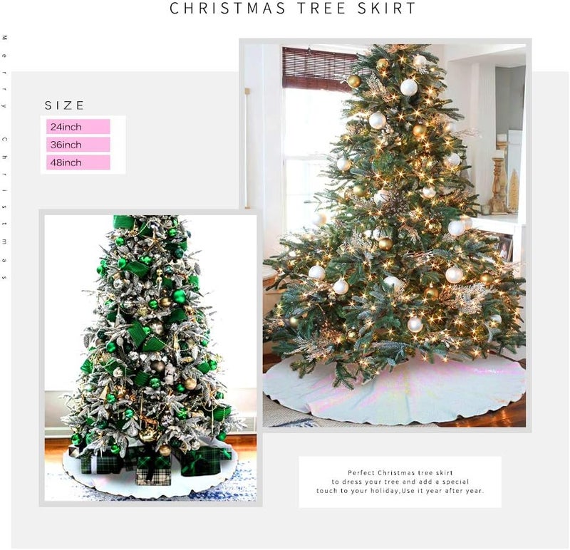 QueenDream 36 Inch Christmas Tree Skirt Iridescent White Tree Skirt Small Sequin Tree Mat for Merry Christmas Party Christmas Tree Decoration - Image 3