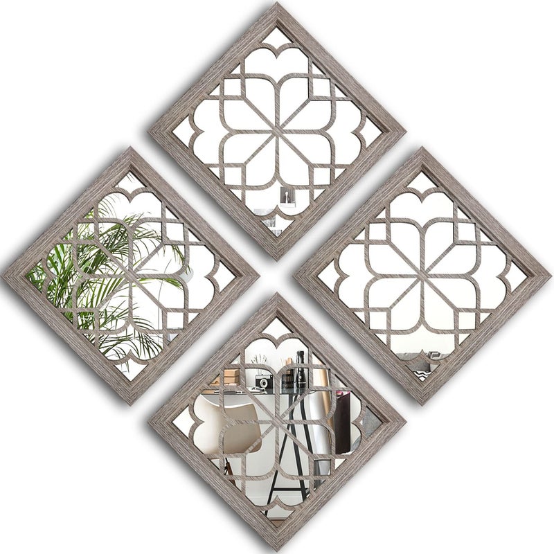 Wocred Set of 4 Mirrors Square Wall MirrorGorgeous Rustic Farmhouse Accent MirrorBarn Wood Color Entry Mirror for Bathroom RenovationBedroomsLiving Rooms and More12x124pcs