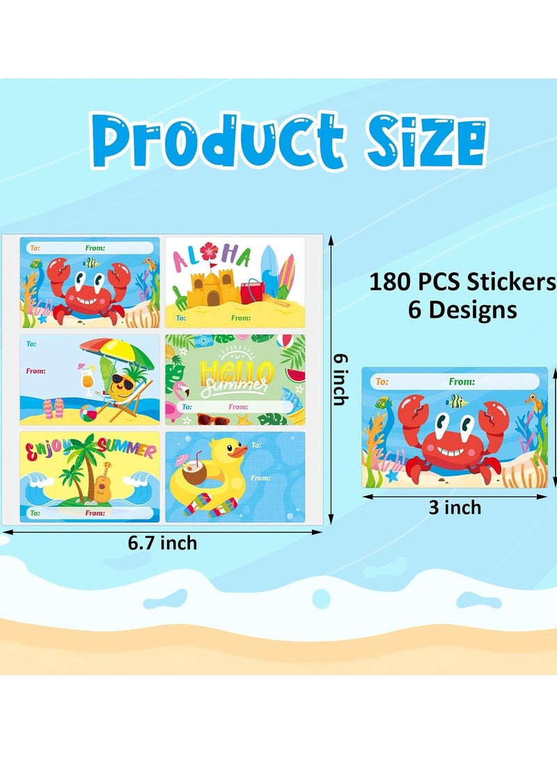 180 Pcs Summer Gift Tag Stickers Summer to and from Name Tags for Wrapping-Summer Aloha Beach Party Present self-Adhesive Gift Labels Envelope Packages Seals, 3''x2'' - Image 5