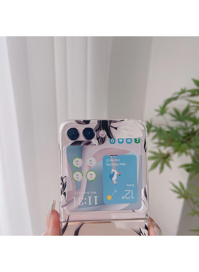 اس-توب جراب لهاتف Samsung Galaxy Z Flip5، جراب شفاف قابل للطي من مادة البولي كربونات بنمط مرسوم - Image 3