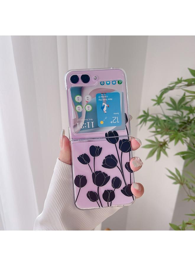 اس-توب جراب لهاتف Samsung Galaxy Z Flip5، جراب شفاف قابل للطي من مادة البولي كربونات بنمط مرسوم - Image 2