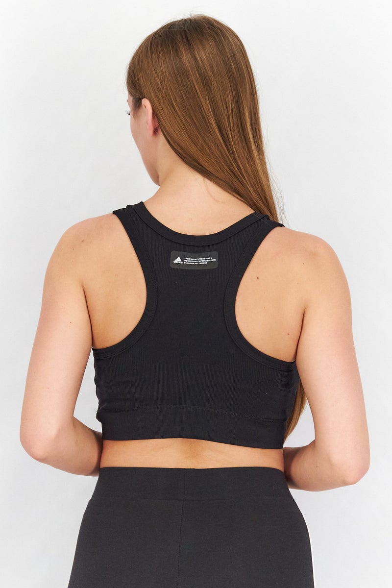 Adidas Women Sportswear Fit Plain Padded Sports Bra, Black - Image 2