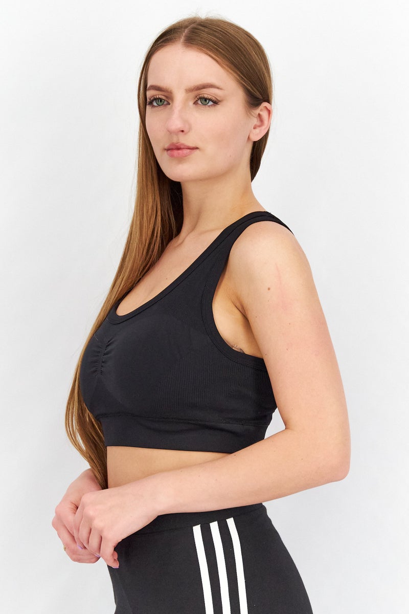 Adidas Women Sportswear Fit Plain Padded Sports Bra, Black - Image 4