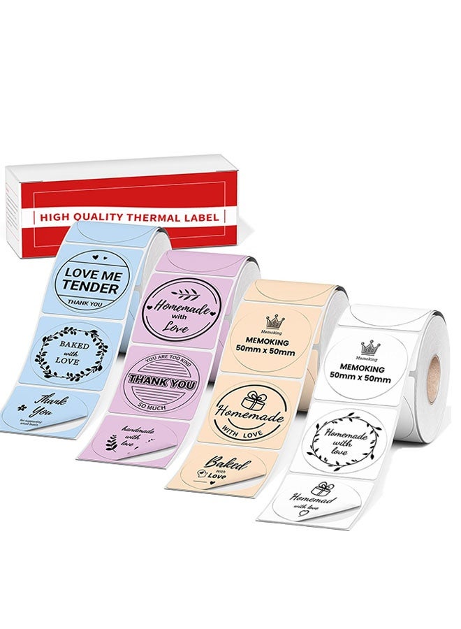 phomemo 4 Rolls 50x50mm Multi-Purpose Round Thermal Label Stickers – Self-Adhesive Waterproof Labels for Phomemo M110/M220/M200/M120 – （Pink, Blue, Khaki & White） - Image 1