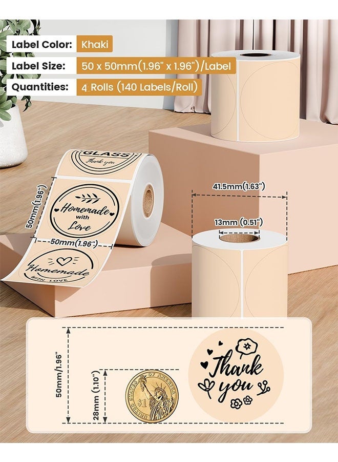 phomemo 4 Rolls 50x50mm Multi-Purpose Round Thermal Label Stickers – Self-Adhesive Waterproof Labels for Phomemo M110/M220/M200/M120 – （Pink, Blue, Khaki & White） - Image 2