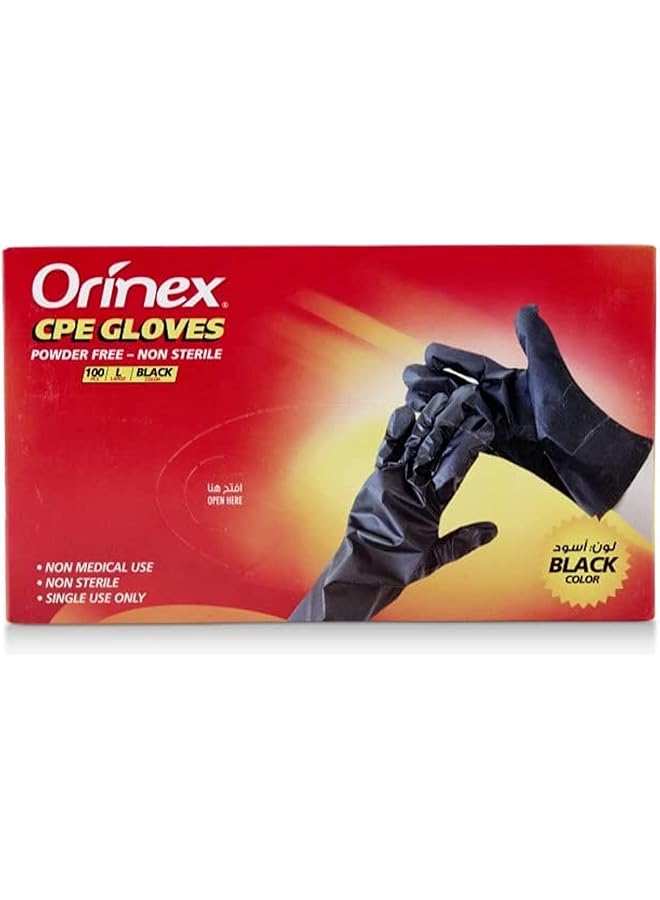 Orinex Cpe Gloves Powder Free Non Sterile L Black Color 100 Pcs