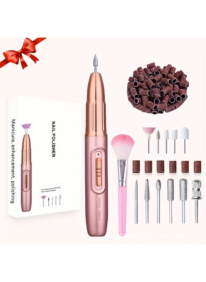 Electric Nail Drill Cordless, 37 Grinding Head Sanding Ring+brush Set, 5-Speed Portable Nail File, Electric Nail File for Acrylic, Hard Skin, Gel Nails, Nail Enhancement DIY, Nail Drill Cuticle Removal Tool Set (Rose Gold) - Image 1