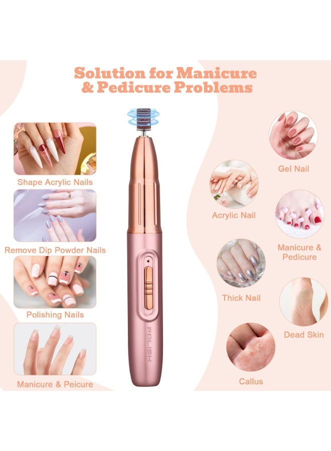 Electric Nail Drill Cordless, 37 Grinding Head Sanding Ring+brush Set, 5-Speed Portable Nail File, Electric Nail File for Acrylic, Hard Skin, Gel Nails, Nail Enhancement DIY, Nail Drill Cuticle Removal Tool Set (Rose Gold) - Image 2