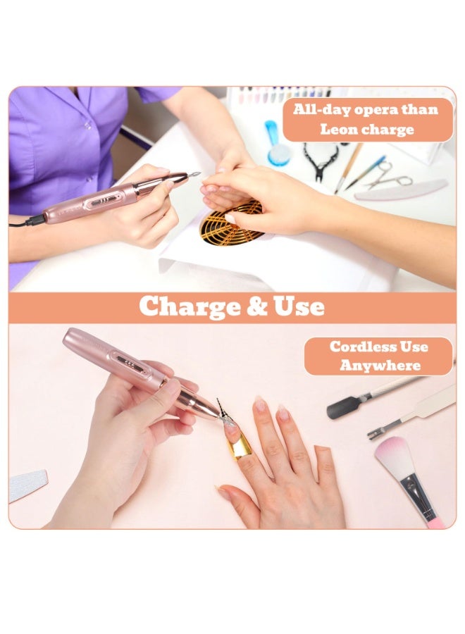 Electric Nail Drill Cordless, 37 Grinding Head Sanding Ring+brush Set, 5-Speed Portable Nail File, Electric Nail File for Acrylic, Hard Skin, Gel Nails, Nail Enhancement DIY, Nail Drill Cuticle Removal Tool Set (Rose Gold) - Image 4