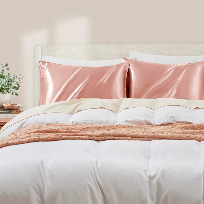 HommxJF HommxJF Rose Gold Satin Pillowcase Queen Size Set of 2 for Hair and Skin  Rose Gold Silk Pillowcase Breathable Pillowcase with Envelope Closure  - Image 2