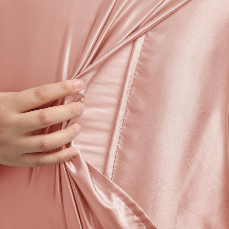 HommxJF HommxJF Rose Gold Satin Pillowcase Queen Size Set of 2 for Hair and Skin  Rose Gold Silk Pillowcase Breathable Pillowcase with Envelope Closure  - Image 3