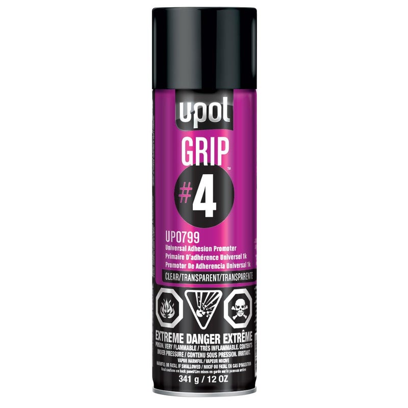 U-POL GRIP#4 معزز الالتصاق العالمي، طلاء رذاذ السيارات، متين وطويل الأمد، سهل الاستخدام، شفاف، 12 أونصة