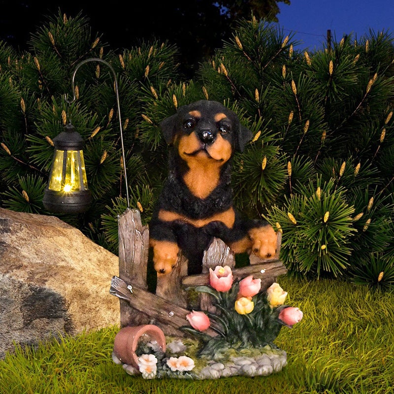 Resin Guard Dog Carrying Lantern Animal Solar Outdoor Light for Home Corridor Villa Decor Lamp - Image 1