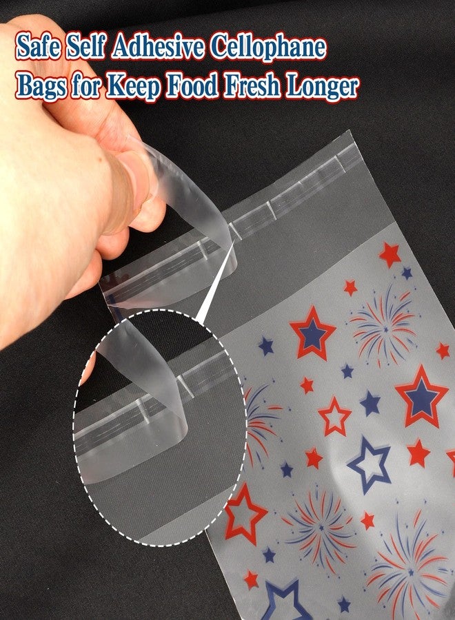 ChicQuench 4th of July Cellophane Treat Bags, 100 PCS Patriotic Treat Bags, Self Adhesive Red Blue Star Firework Plastic Fourth of July Candy Cookie Gift Goodies Snacks Bag for Independence Day Party Supplies - Image 4