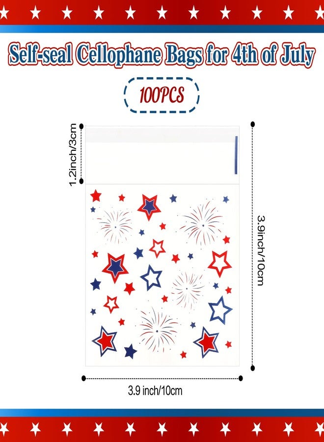 ChicQuench 4th of July Cellophane Treat Bags, 100 PCS Patriotic Treat Bags, Self Adhesive Red Blue Star Firework Plastic Fourth of July Candy Cookie Gift Goodies Snacks Bag for Independence Day Party Supplies - Image 2