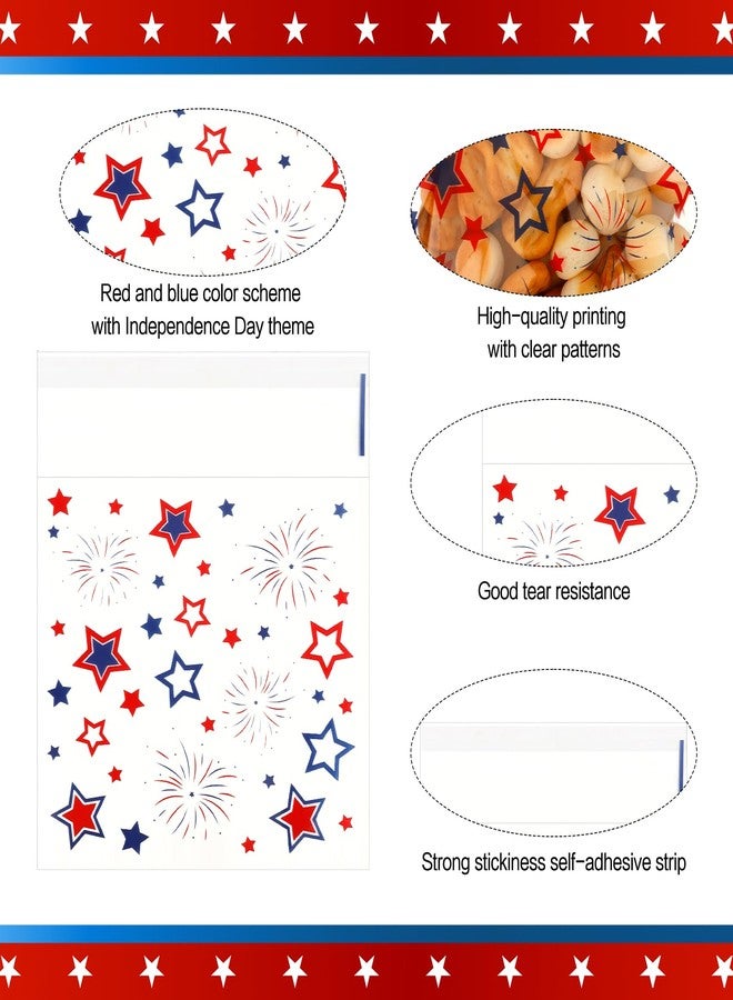 ChicQuench 4th of July Cellophane Treat Bags, 100 PCS Patriotic Treat Bags, Self Adhesive Red Blue Star Firework Plastic Fourth of July Candy Cookie Gift Goodies Snacks Bag for Independence Day Party Supplies - Image 3