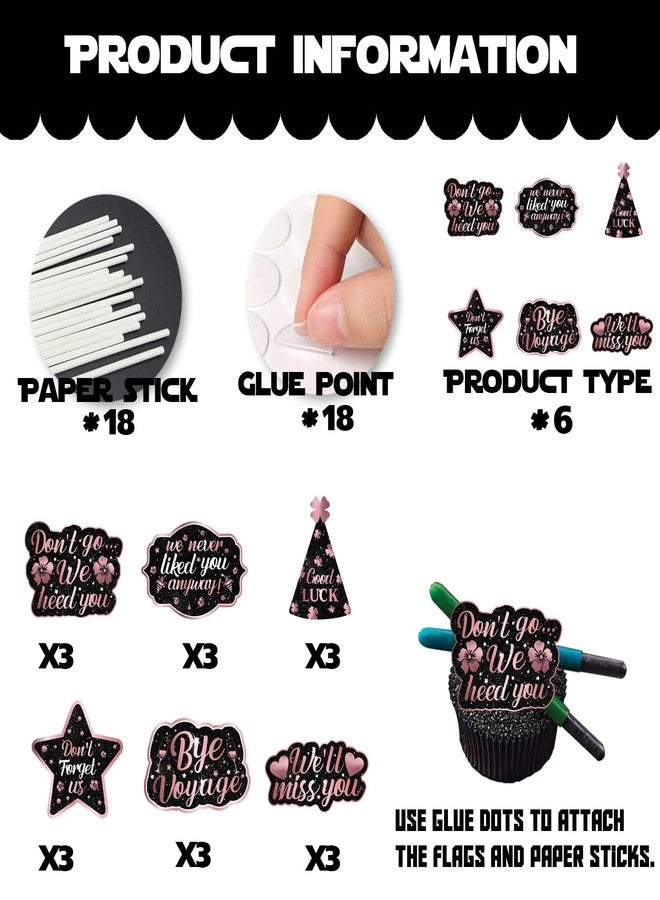 LETLIMIT 18pcs Pink Glitter Dessert Cupcake Topper We Will Miss You Don’t Go We Beg You Theme Decor Supplies Men Woman Coworker Funny Retirement Going Away Party Supplies - Image 4