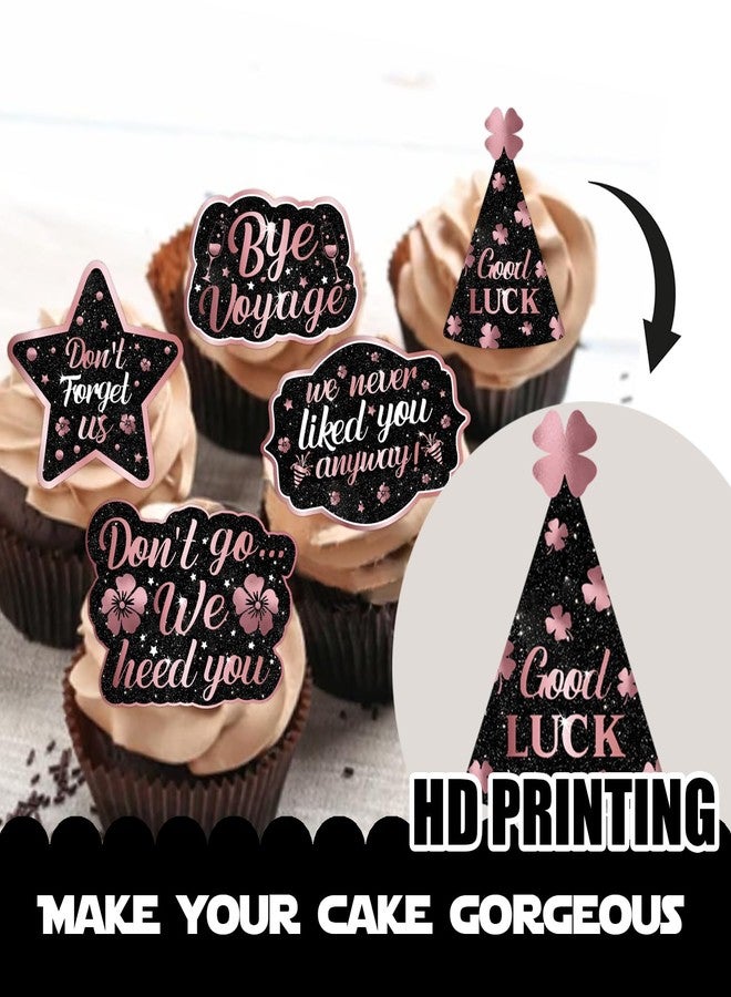 LETLIMIT 18pcs Pink Glitter Dessert Cupcake Topper We Will Miss You Don’t Go We Beg You Theme Decor Supplies Men Woman Coworker Funny Retirement Going Away Party Supplies - Image 3