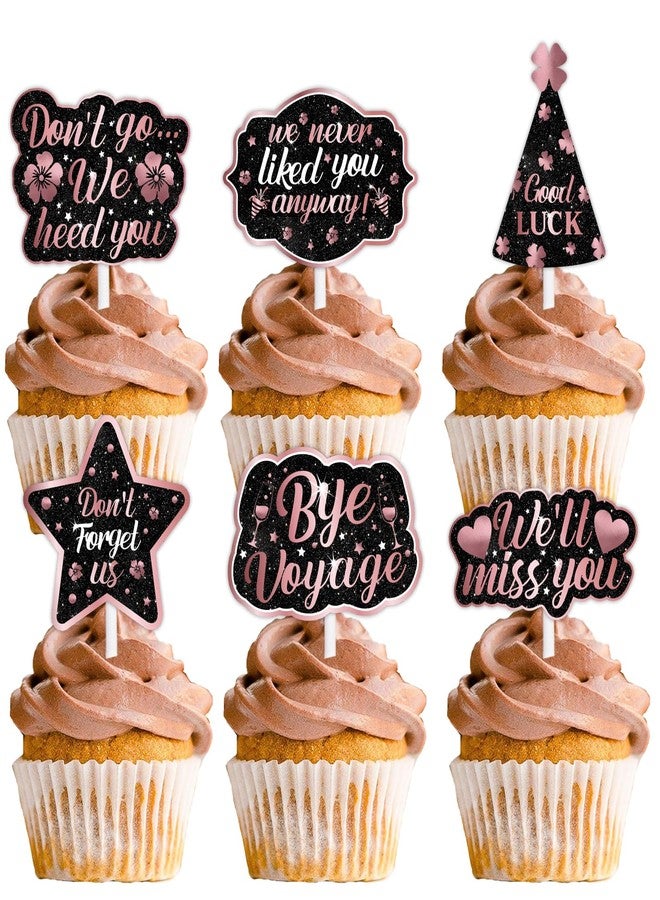 LETLIMIT 18pcs Pink Glitter Dessert Cupcake Topper We Will Miss You Don’t Go We Beg You Theme Decor Supplies Men Woman Coworker Funny Retirement Going Away Party Supplies - Image 1
