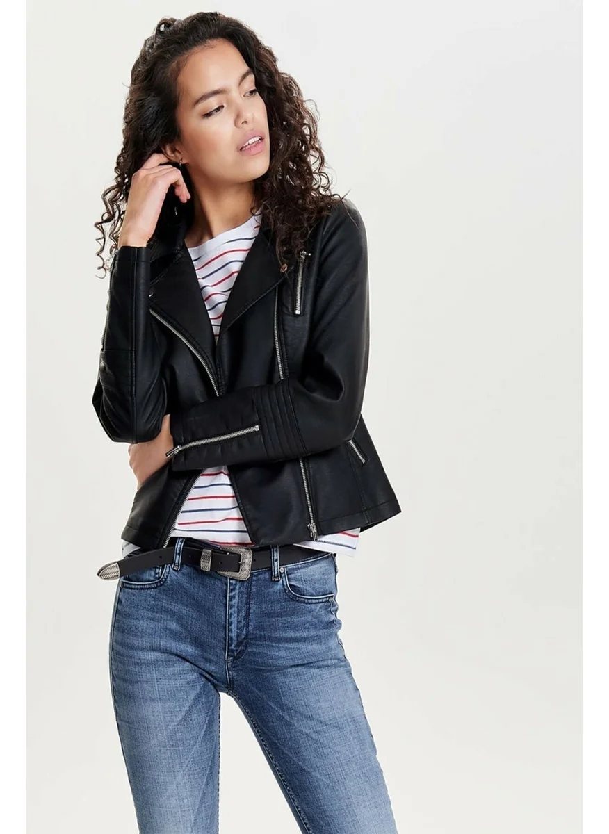 اونلي 15153079 Biker Leather Jacket Black