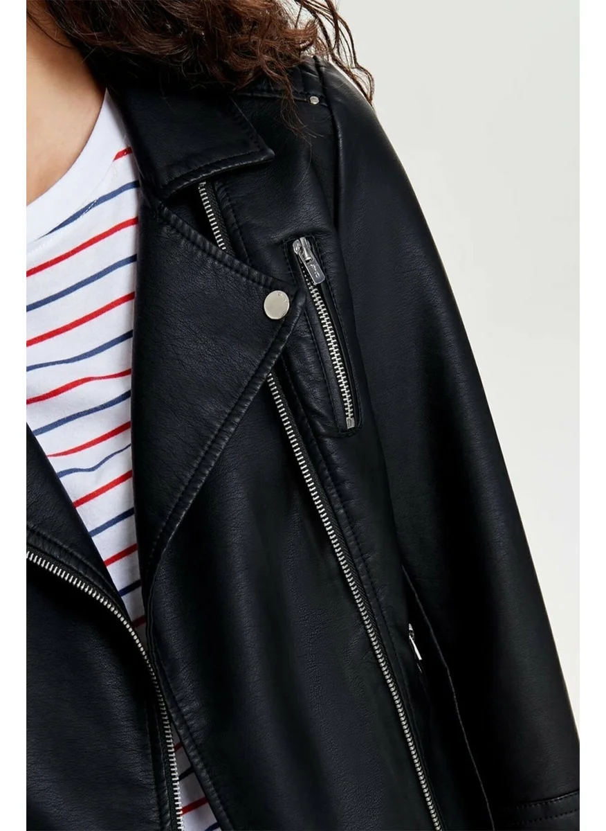 اونلي 15153079 Biker Leather Jacket Black