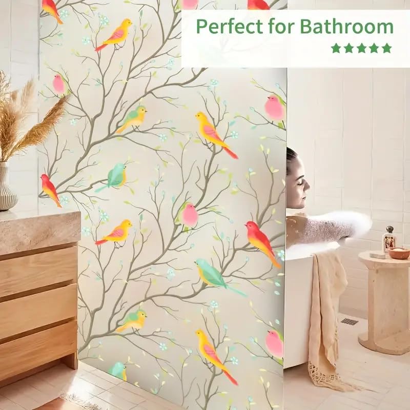 Sun Bird Window Privacy Film Frosted Glass Sun Blocking Window Tinting Film for Home, Clings Removable Frosting Bathroom Door (24 x 100 Inch, Bird) - Image 2