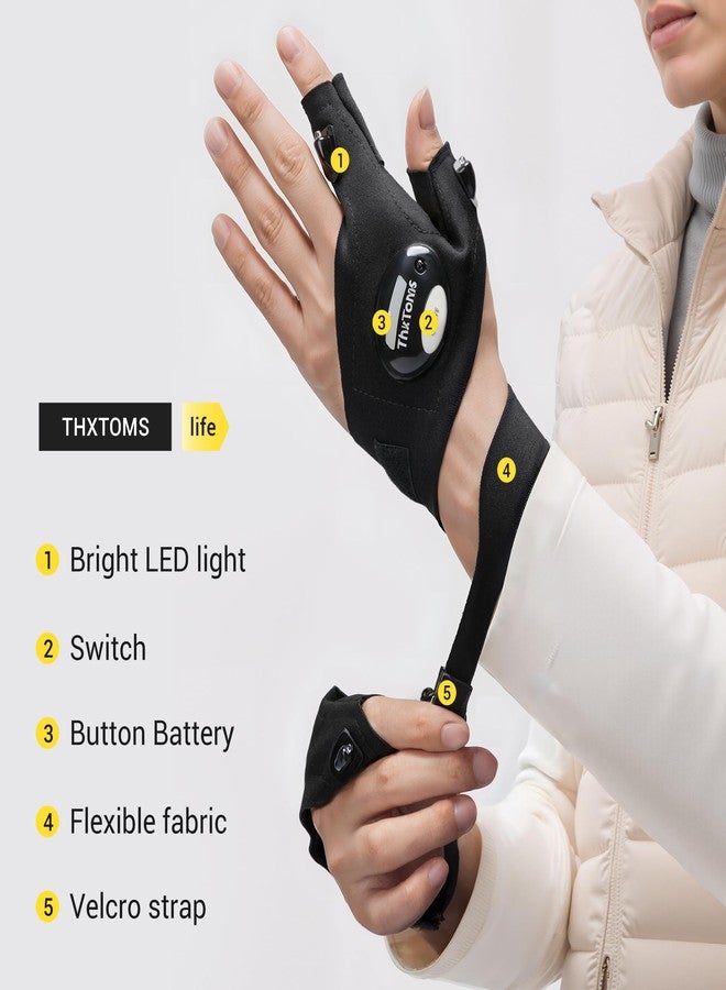 ثكس تومز قفازات ThxToms المزودة بمصباح LED، هدايا عيد الأب للرجال، هدايا عيد الميلاد، هدايا للرجال من الابن أو الابنة، مصابيح أصابع رائعة للصيد والإصلاح والتخييم، زوج واحد أسود - Image 2