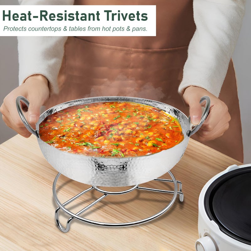 Unify 3 Pieces Stainless Steel Trivets Hot Pot Mat Stand for Kitchen Utensil Vessel Holder/Dining Table/Cooker Ring/Cooling Steaming Rack Stand/Round Pads Holder Cookware Fit (Size-6,7, 8) - Image 2