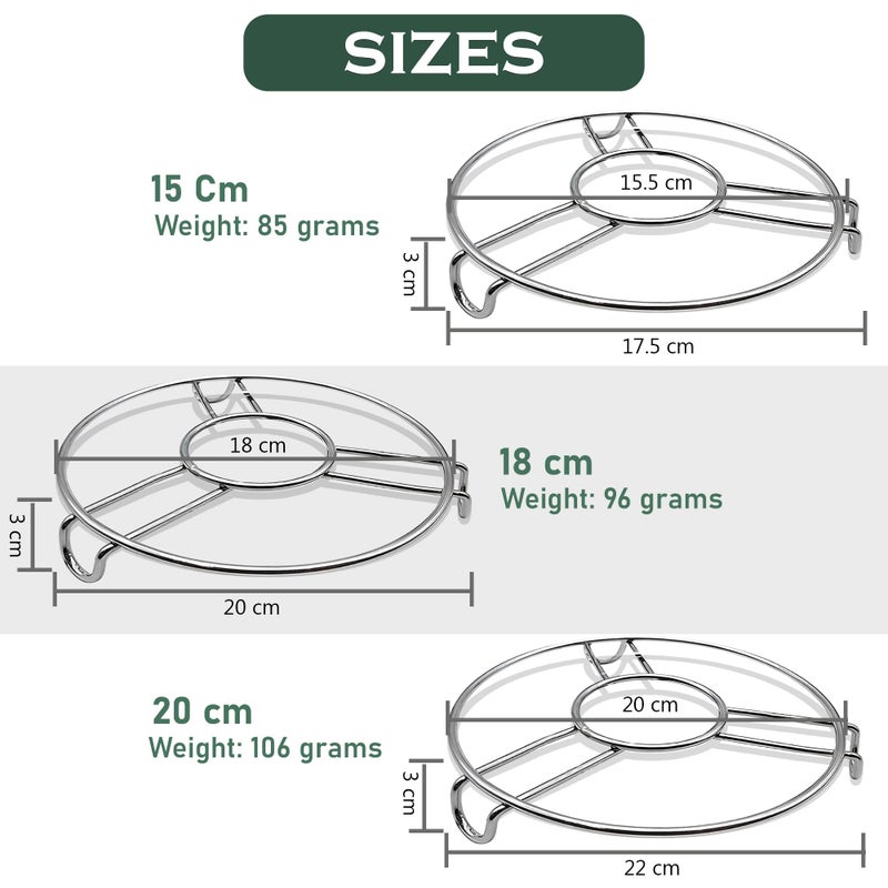 Unify 3 Pieces Stainless Steel Trivets Hot Pot Mat Stand for Kitchen Utensil Vessel Holder/Dining Table/Cooker Ring/Cooling Steaming Rack Stand/Round Pads Holder Cookware Fit (Size-6,7, 8) - Image 4