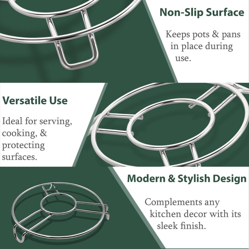 Unify 3 Pieces Stainless Steel Trivets Hot Pot Mat Stand for Kitchen Utensil Vessel Holder/Dining Table/Cooker Ring/Cooling Steaming Rack Stand/Round Pads Holder Cookware Fit (Size-6,7, 8) - Image 3