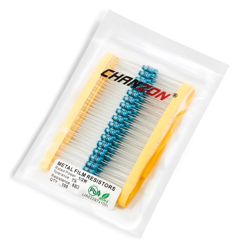 CHANZON 100pcs 1/2W (0.5W)62Ω ohm Metal Film Fixed Resistor 0.01 ±1% Tolerance 62 R MF Through Hole Resistors Current Limiting Rohs Certificated - Image 4