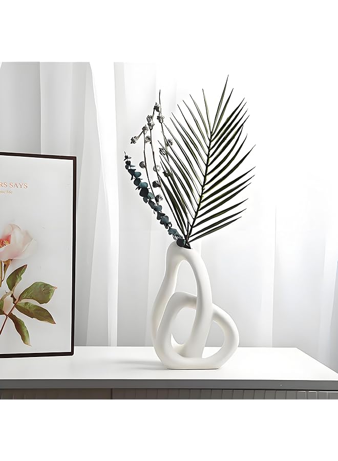 The Bros Modern Heart-Shaped Ceramic Vase, White, 23 cm Height, Minimalist Design for Home Decor - Image 1