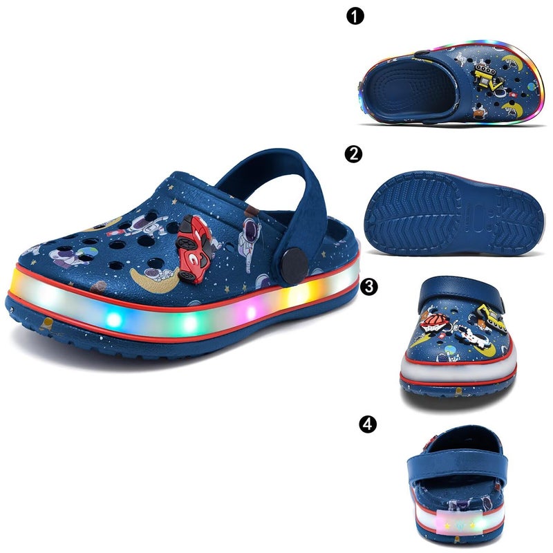 XPKWS Toddler Kids Clogs Boys Girls LED Garden Shoes Light up Sandals Slip on Quick Dry Beach Slippers (YHY-Navy,28) - Image 2