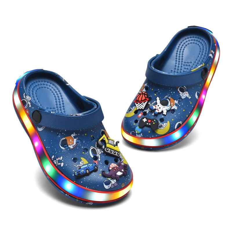 XPKWS Toddler Kids Clogs Boys Girls LED Garden Shoes Light up Sandals Slip on Quick Dry Beach Slippers (YHY-Navy,28) - Image 5