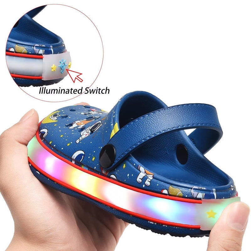 XPKWS Toddler Kids Clogs Boys Girls LED Garden Shoes Light up Sandals Slip on Quick Dry Beach Slippers (YHY-Navy,28) - Image 4