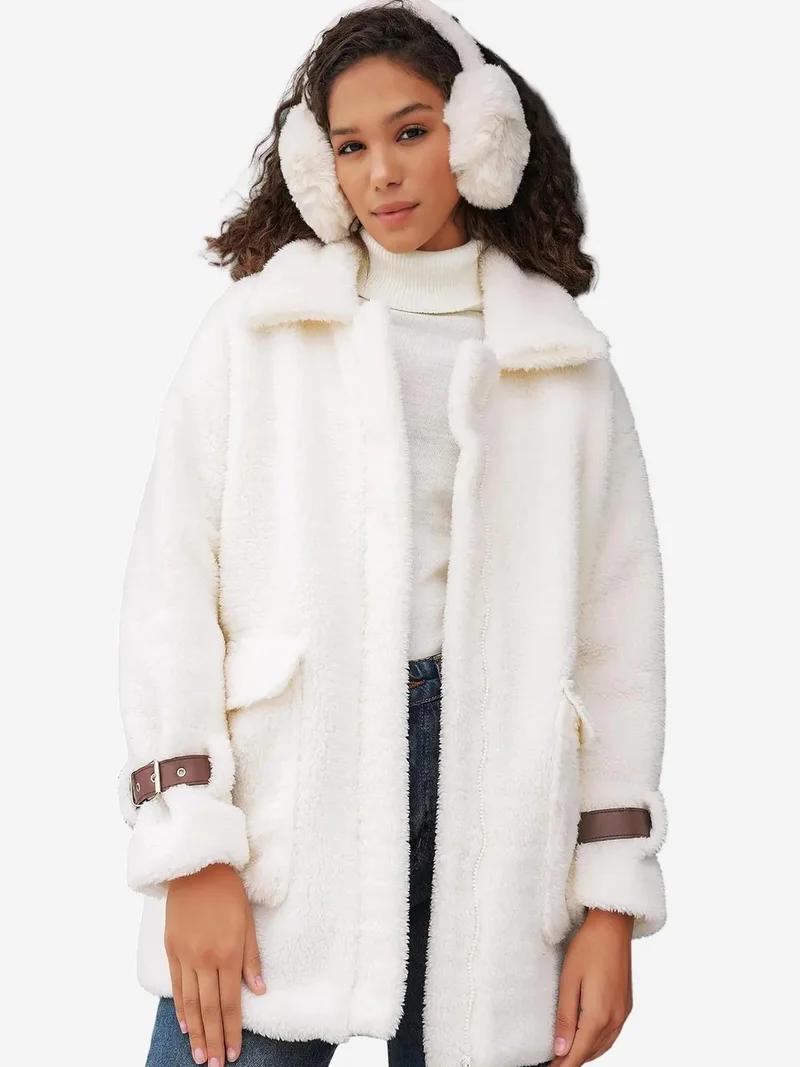 بيغ دارت معطف فراء صناعي فاخر كبير الحجم من  مع جيوب