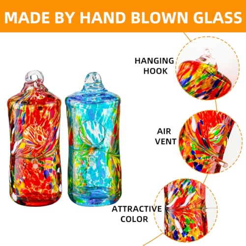 WOSIBO 2 Pack Hummingbird Houses for Outside Hanging Hand Blown Glass Hummingbird Accessories Nest House Bird Houses for Outdoor Patio Garden Decoration - Image 3