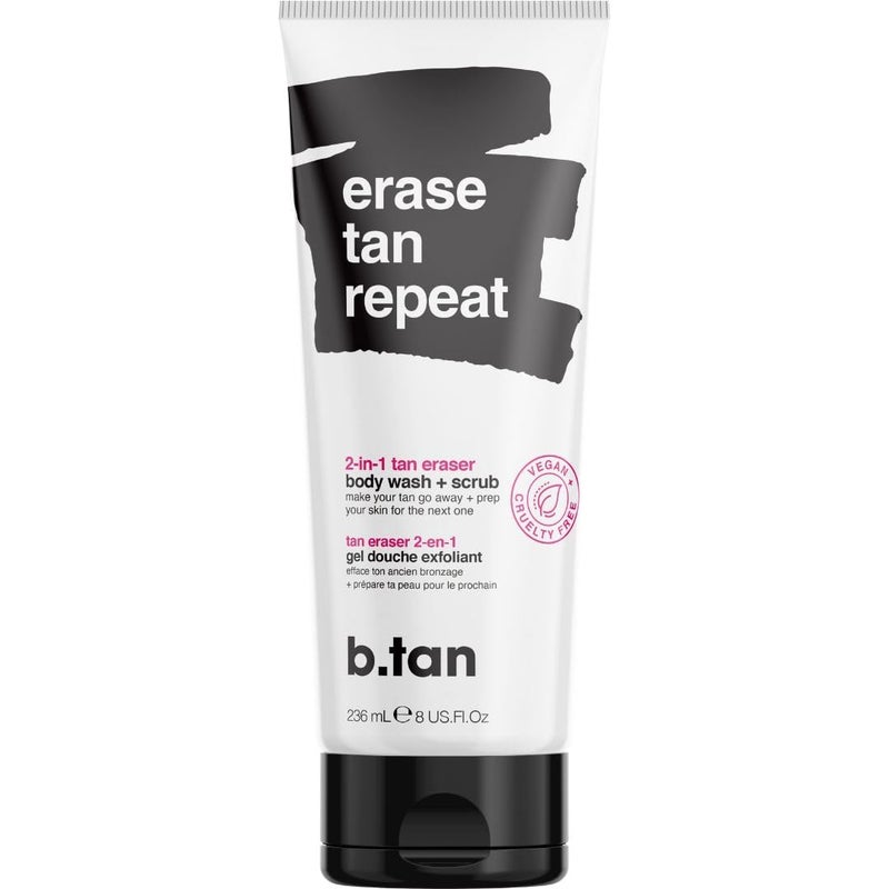 b tan b.tan Self Tan Remover & Body Wash | Erase Tan Repeat - Best 2-in-1 Exfoliator Scrub & Body Wash, Express, for Dark Tanning Spray, Mousse, Gradual Lotion, Sunless Tan Eraser & Cleanser, 8 Fl Oz - Image 1