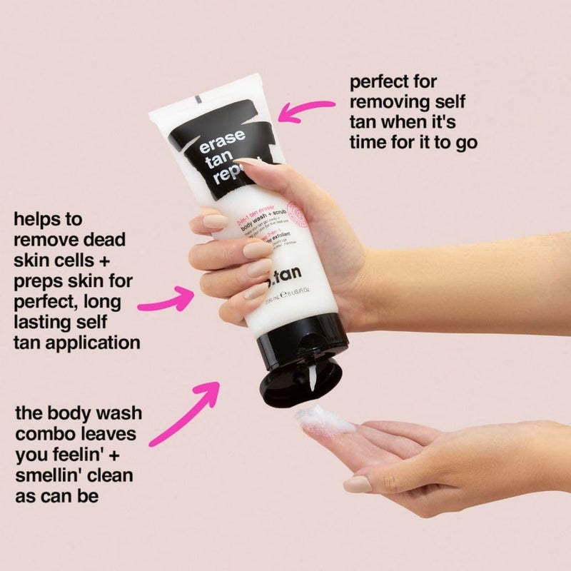 b tan b.tan Self Tan Remover & Body Wash | Erase Tan Repeat - Best 2-in-1 Exfoliator Scrub & Body Wash, Express, for Dark Tanning Spray, Mousse, Gradual Lotion, Sunless Tan Eraser & Cleanser, 8 Fl Oz - Image 3